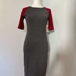 LuLaRoe "Julia" XXS Gray & Cute Red Sleeves